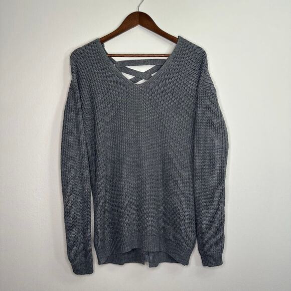 SO Size Large Dark Gray Knit Sweater with Back Lacing Detail - Picture 1 of 9